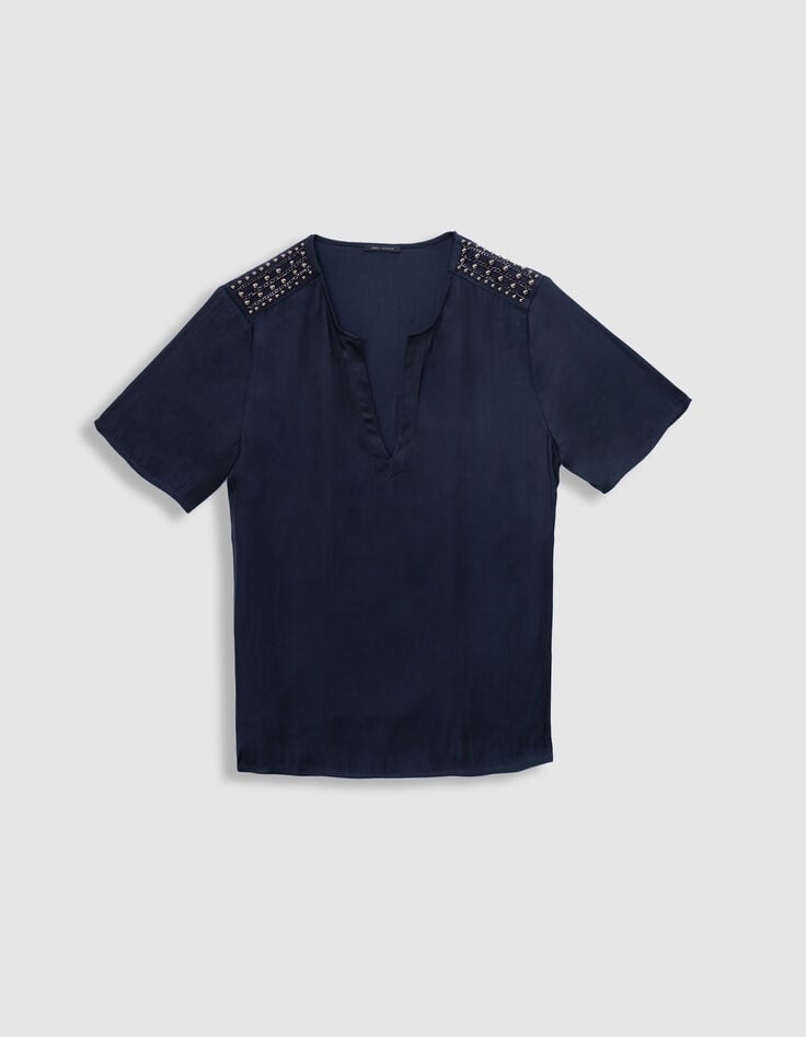 Crumpled navy top with jewelled shoulders Women-5