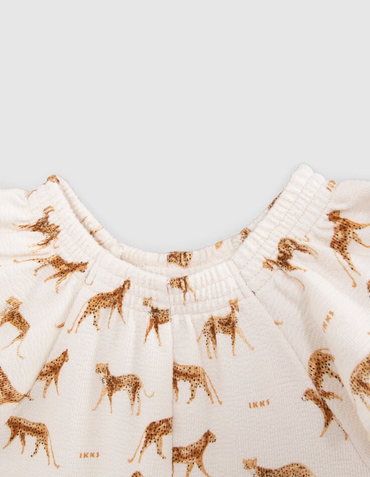 Combishort &eacute;cru coton bio petites panth&egrave;res b&eacute;b&eacute; fille-3