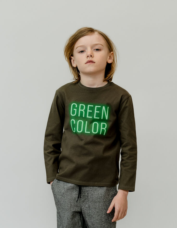 T-Shirt Jungen mit khakifarbener Botschaft-1