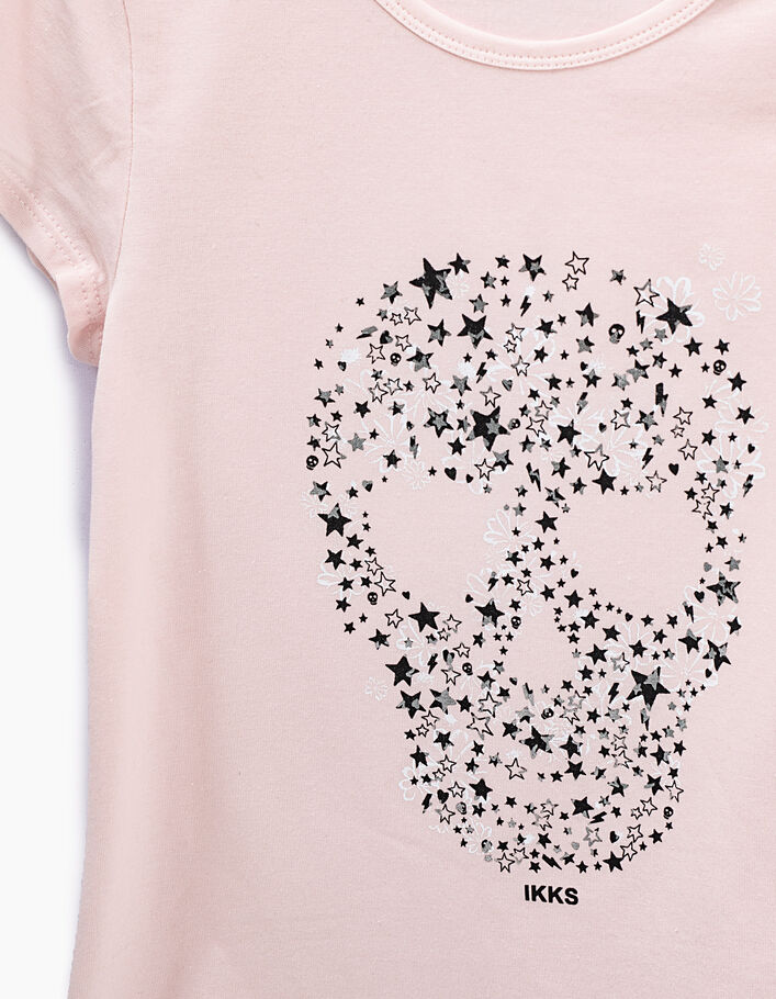 Hellrosa Mädchen-T-Shirt mit Totenkopfmotiv und Sternen - IKKS