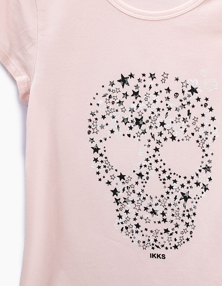 Hellrosa Mädchen-T-Shirt mit Totenkopfmotiv und Sternen-3 Hellrosa Mädchen-T-Shirt mit Totenkopfmotiv und Sternen-3