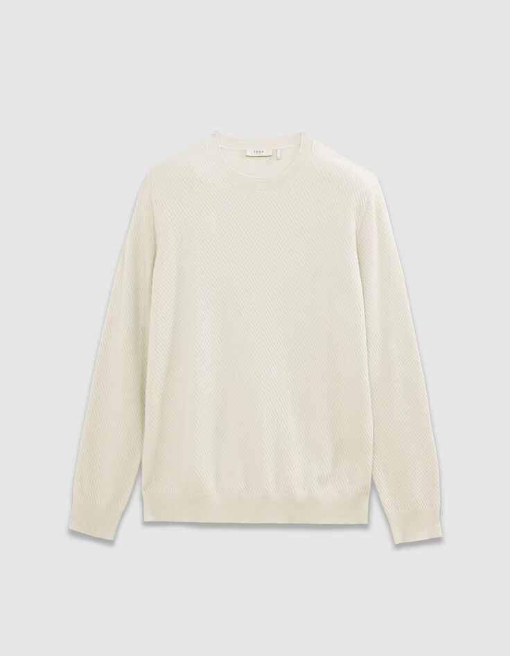 Pull écru tricot relief col rond Homme-5