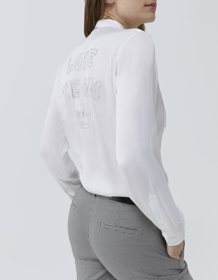 Chemise blanche satinée message à strass dos Femme-2