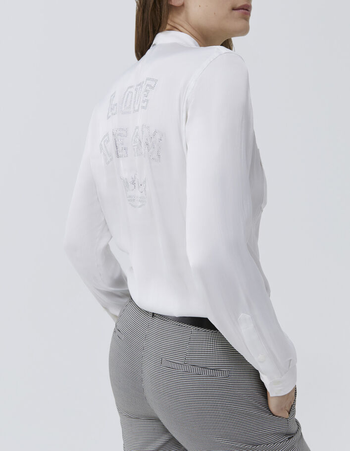Women’s white satin shirt with diamanté slogan on back - IKKS