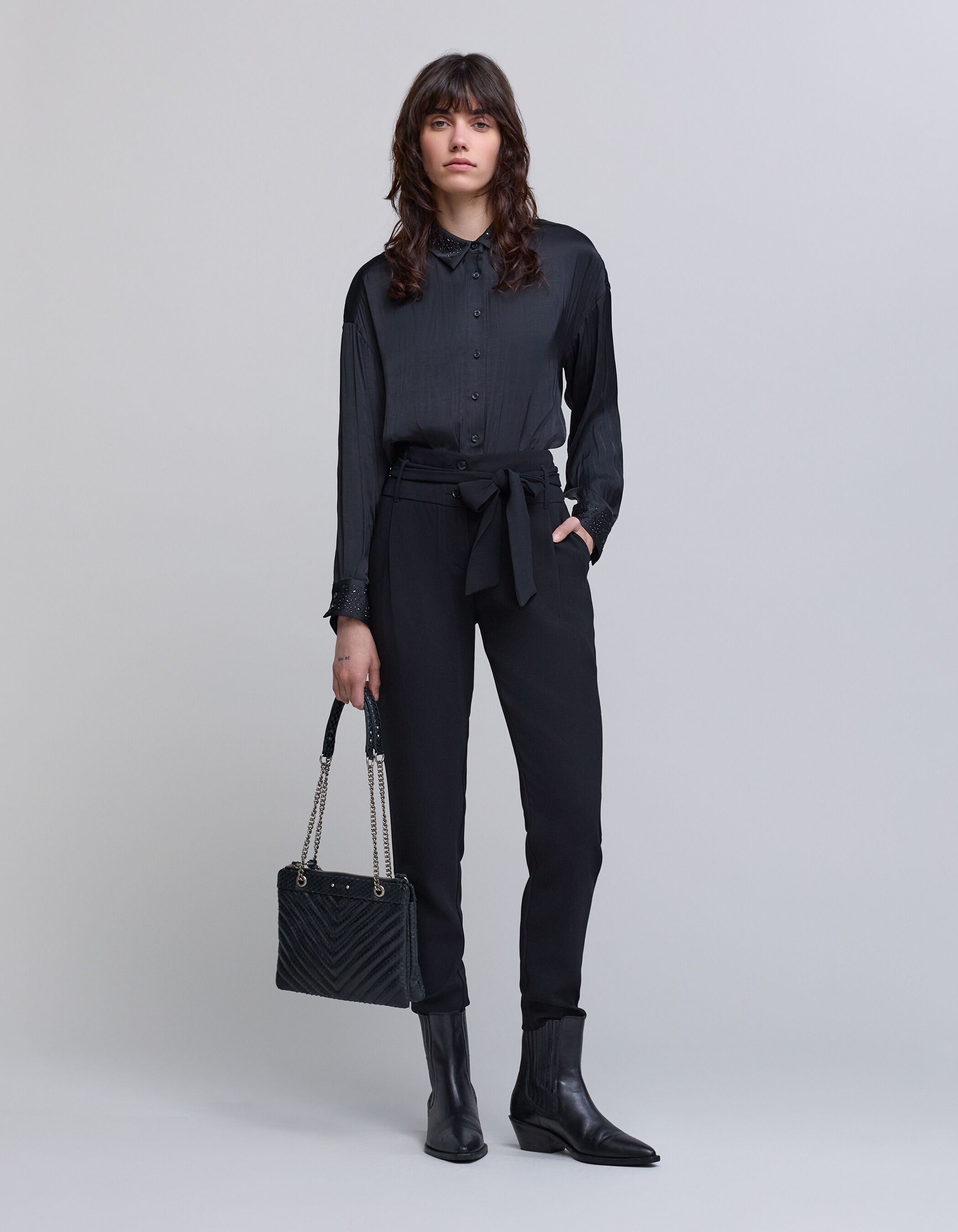 Pantalon noir taille haute troué outlet