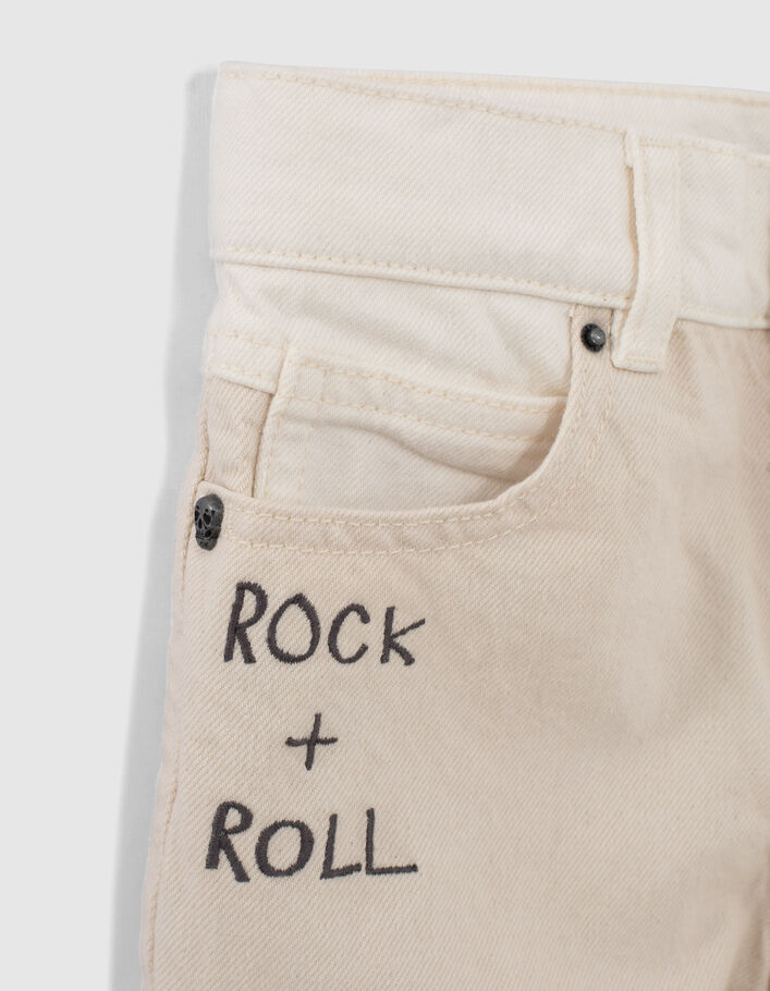 Boys’ ivory denim Bermudas with embroidery and patches - IKKS
