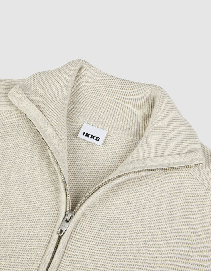 Cardigan col camionneur blanc tricot zipp&eacute; Homme-8
