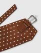 Brede asymmetrische camel leren riem studs dames-2