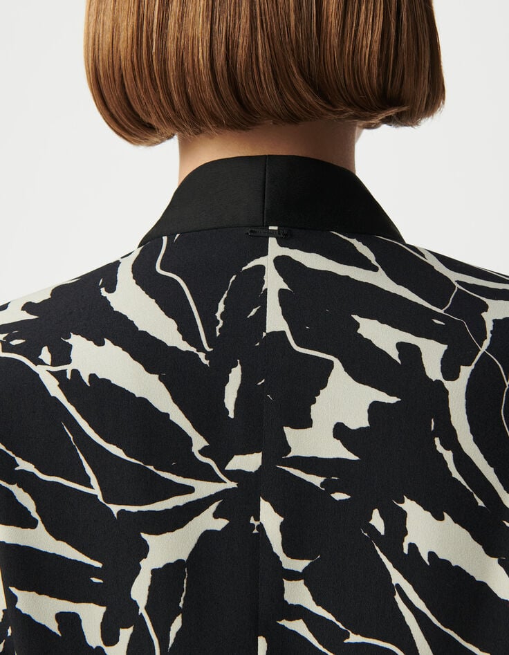 Chaqueta de mujer reversible negra con estampado de flores de cebra-4