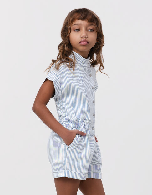 Combishort en jean blanc rayures bleues fille - IKKS