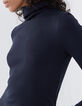 Marineblauw T-shirt opstaande kraag lange mouwen dames-2