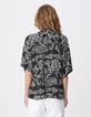 Zwart vloeiend damesshirt met barokke bloemenprint-4