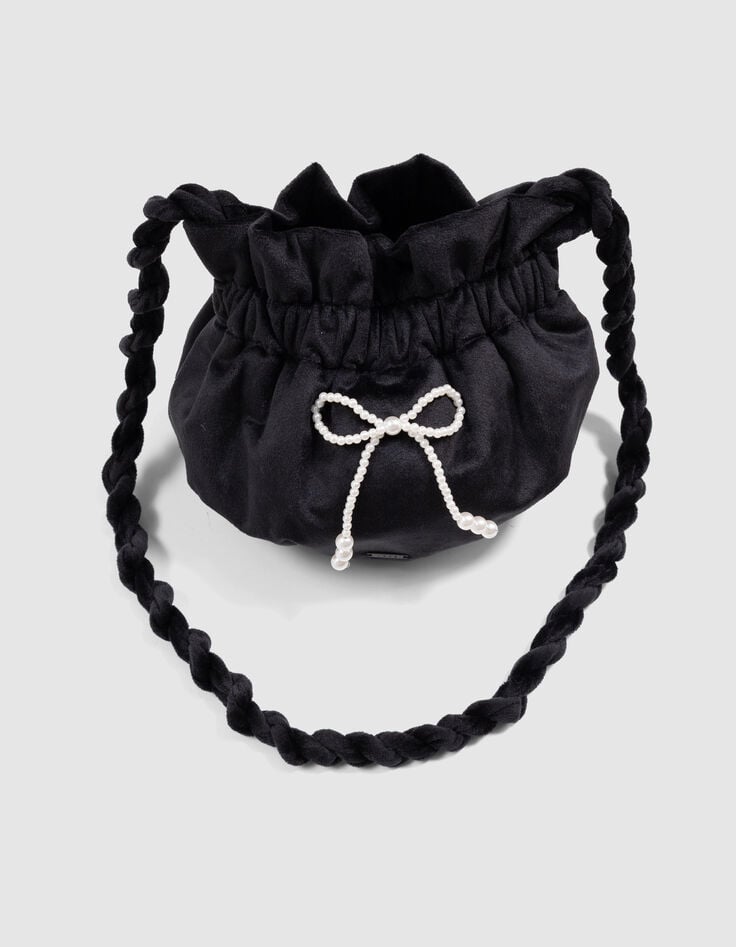 Girls’ black panne velvet bucket bag-2 Girls’ black panne velvet bucket bag-2