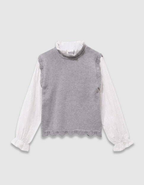 Grauer Mädchenstrickpullover Mischgewebe Popeline-Stick - IKKS