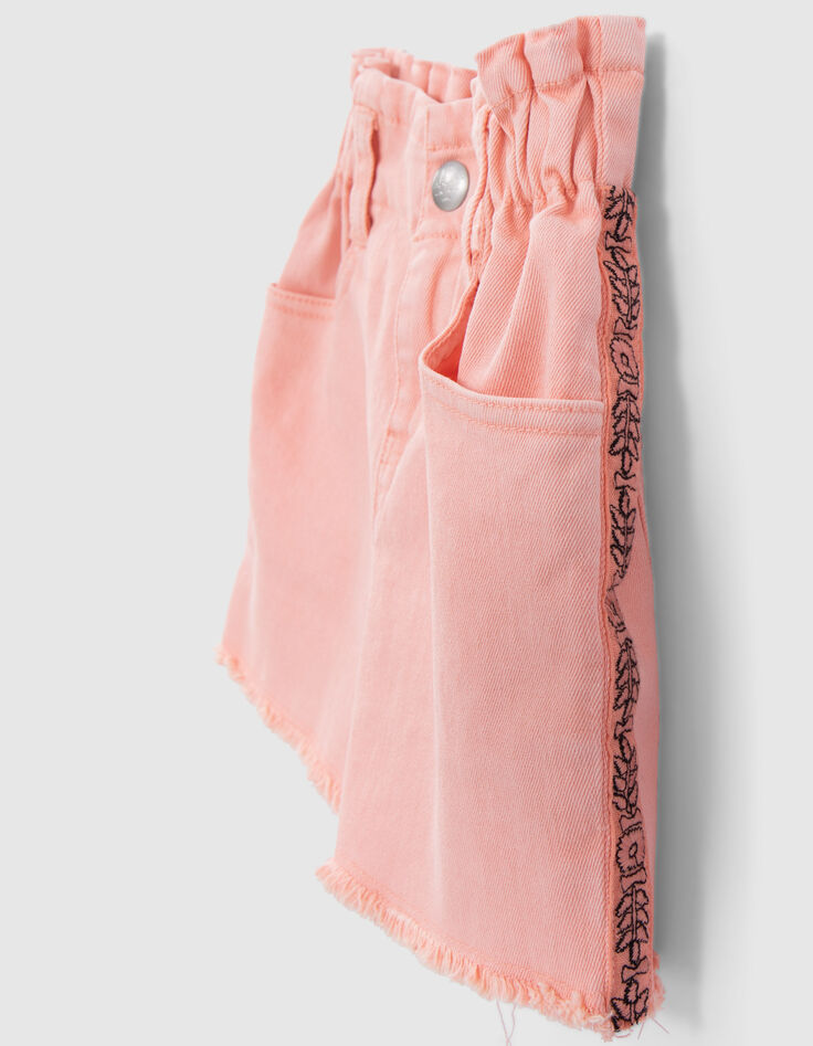 Short en jean p&ecirc;che ganses brod&eacute;es c&ocirc;t&eacute;s fille-6