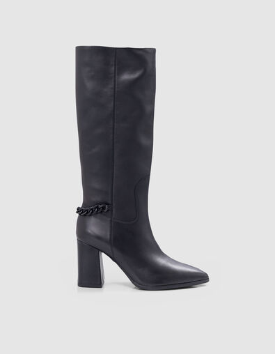 Bottes THE 1. noires cuir détail gourmette Femme - IKKS