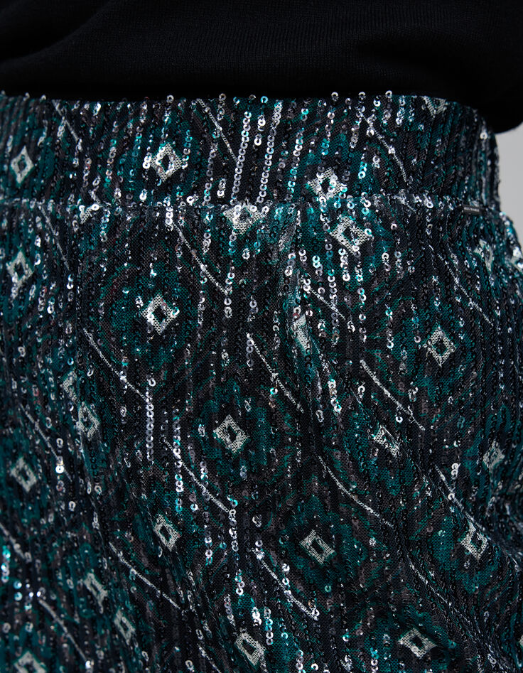 Short noir imprim&eacute; g&eacute;om&eacute;trique brod&eacute;e sequins Femme-4
