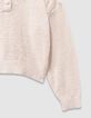 Beiger Mädchenpullover aus Frottee mit Knopfleiste-8