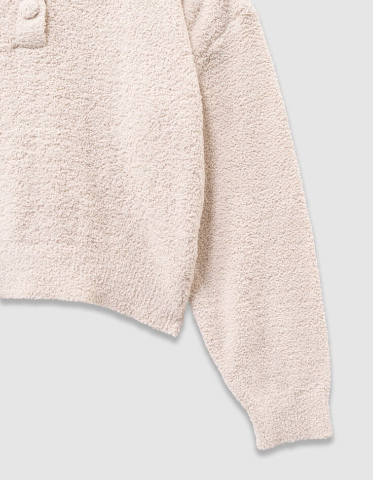 Beiger Mädchenpullover aus Frottee mit Knopfleiste-8