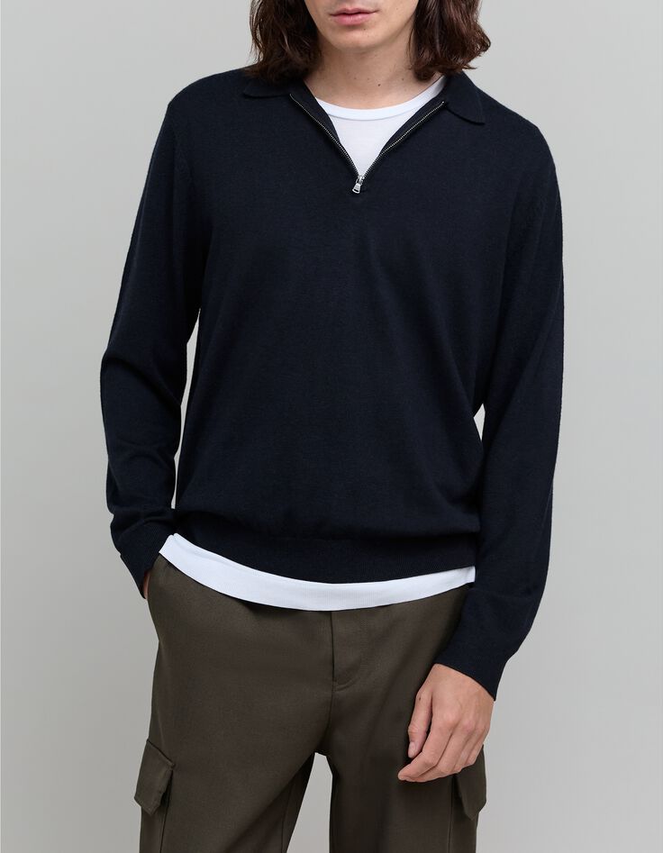 Herren-Poloshirt anthrazit Strick mit Rei&szlig;verschlusskragen-2