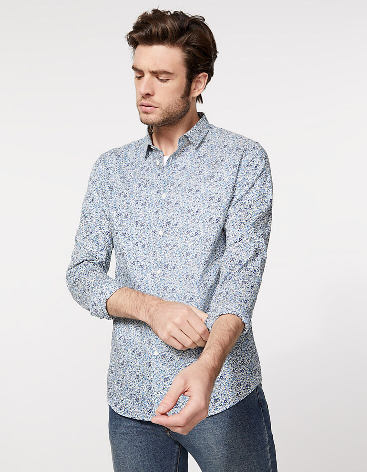 Men’s forget-me-not small-flower Liberty SLIM shirt-1