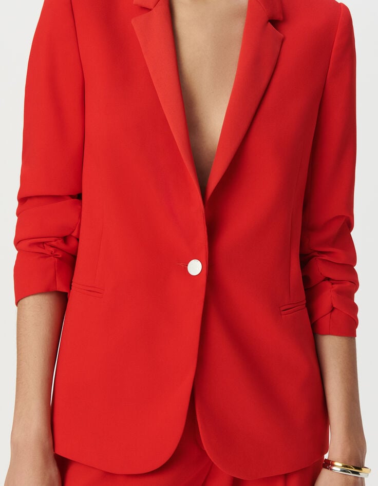 Rode blazer gefronste mouwen Dames-4 Rode blazer gefronste mouwen Dames-4