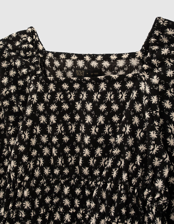 Schwarze M&auml;dchenbluse mit Grafikblumenprint-3