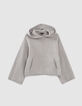 Pull gris chin&eacute; tricot &agrave; capuche fille -1