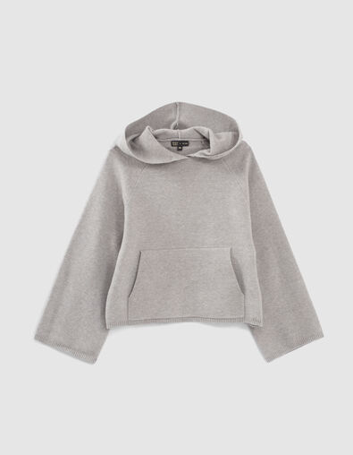 Pull gris chin&eacute; tricot &agrave; capuche fille  - IKKS