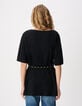 Tee-shirt mi-long noir avec ceinture amovible Femme-3