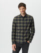 Camisa cuadros slim caqui y negro hombre-3