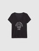 Tee-shirt noir visuel blason symbole paix Femme-7