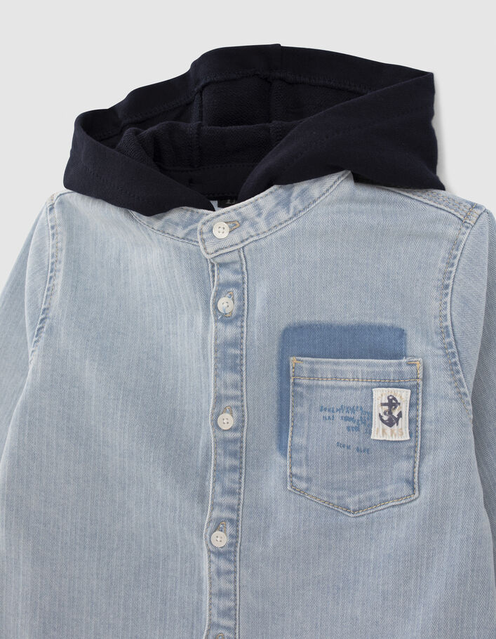 Boys’ blue denim shirt with detachable hood - IKKS