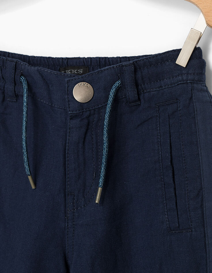 Bermudas cargo índigo de algodón lino niño -4 Bermudas cargo índigo de algodón lino niño -4