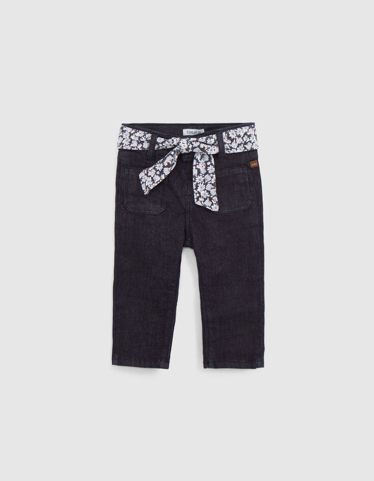 Jean FLARE brut ceinture-foulard fleurs bébé fille-1