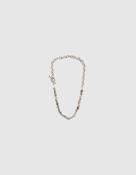 Women’s silver chain with labradorite rock necklace