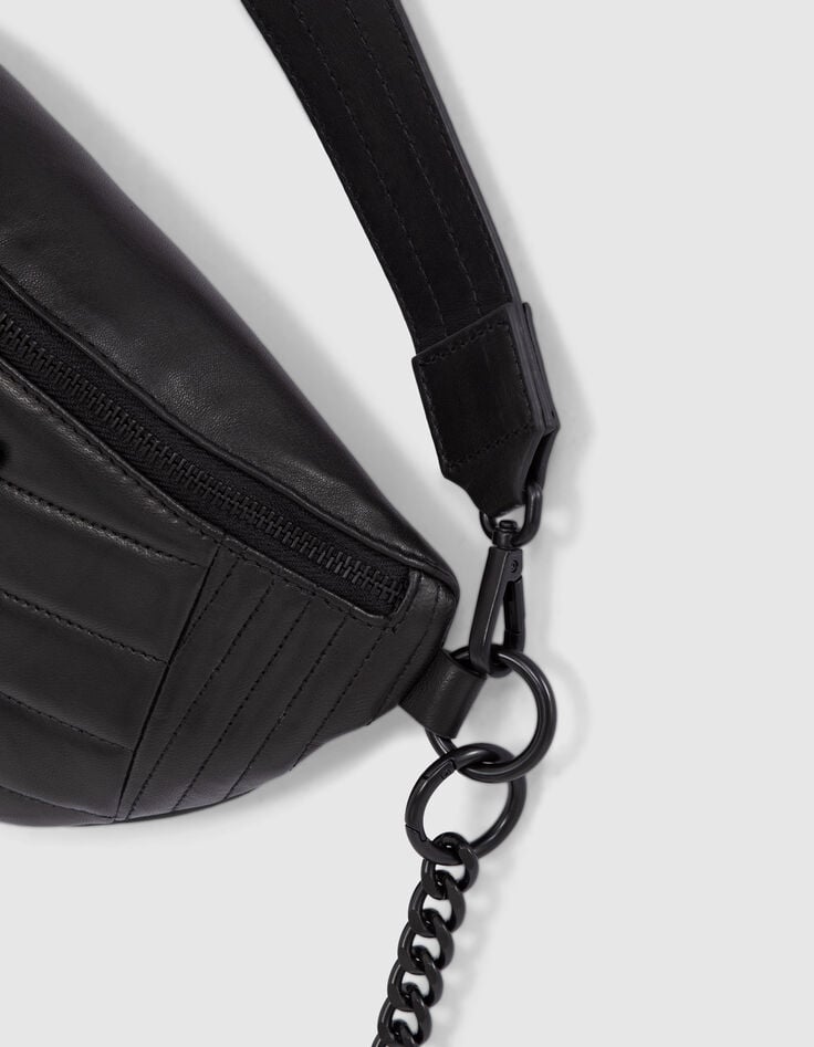 Damen-Bauchtasche THE 1. schwarzes Leder mit Steppn&auml;hten-5