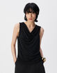 Women's black mesh sleeveless tee with polka dot pattern-2
