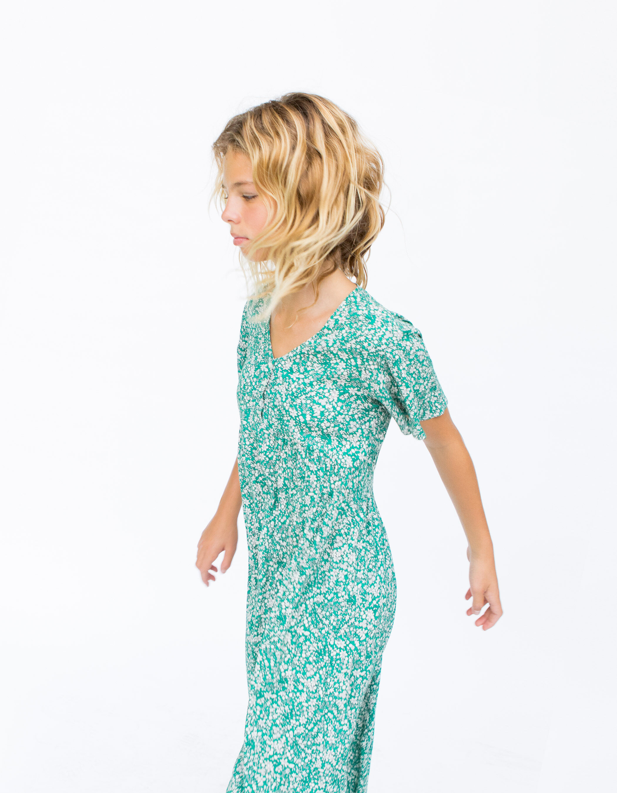 Girls green microflower LENZING ECOVERO long dress