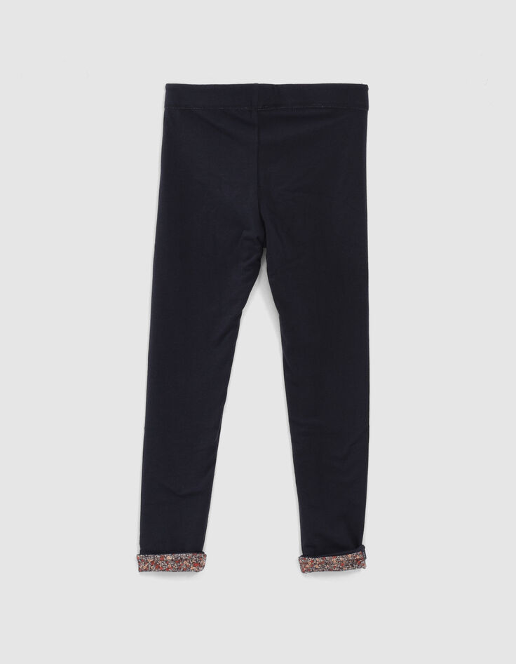 Girls' navy and micro-flower print reversible leggings-4