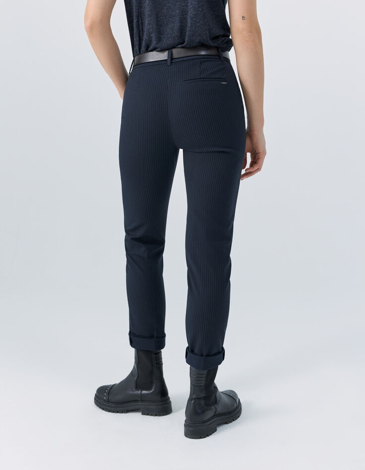 Pantalón de traje recto azul marino rayas tenis mujer-2