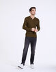 Pull kaki en maille reliefée avec col tunisien Homme-6