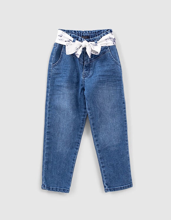 Girls’ stone blue organic jeans with scarf belt