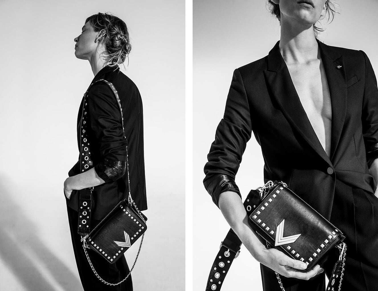 Le  sac 111 Janis cuir d'agneau noir rock femme - IKKS-7
