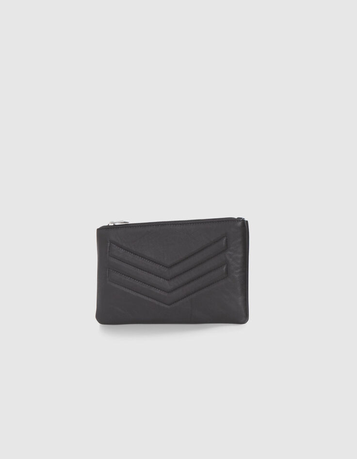 Pochette en cuir d'agneau chevron femme-2