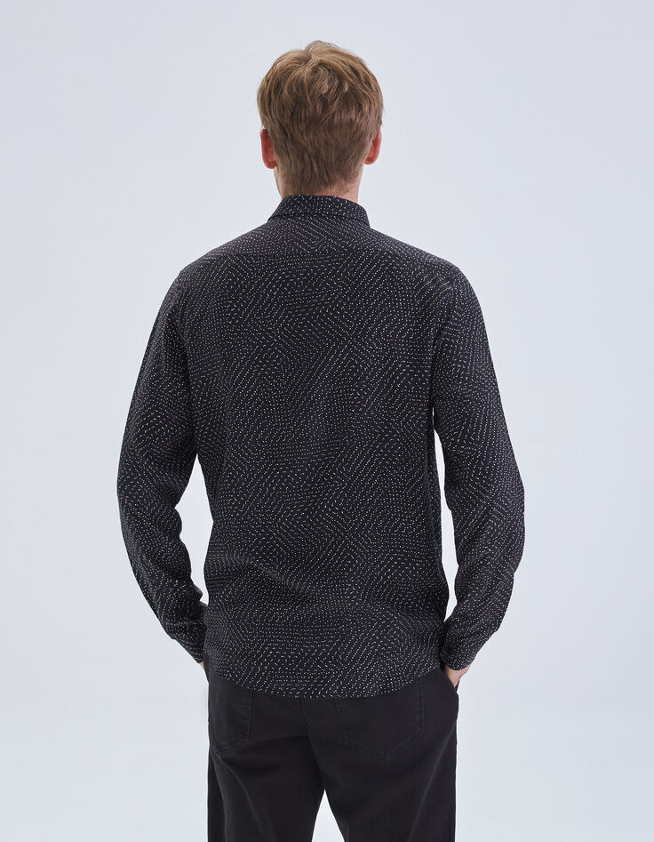 Zwart SLIM overhemd LENZING™ ECOVERO™ rock stippenmotief-3