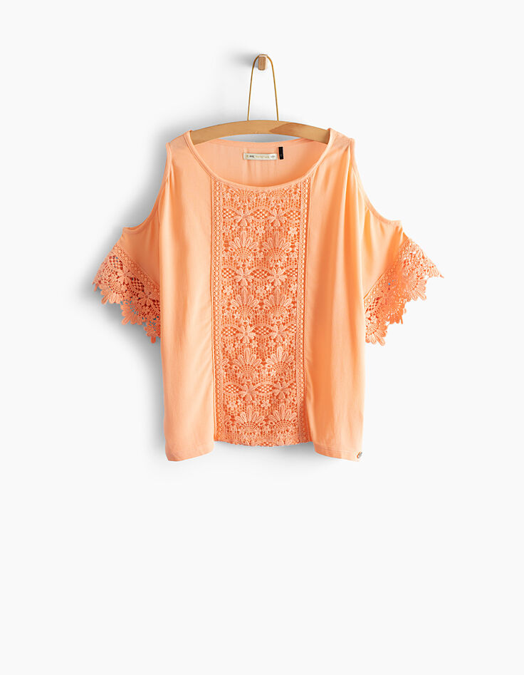 Blouse corail à manches volantées fille-1