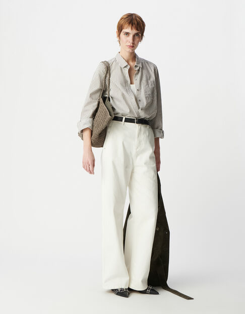 Women's light grey striped organic cotton shirt - IKKS
