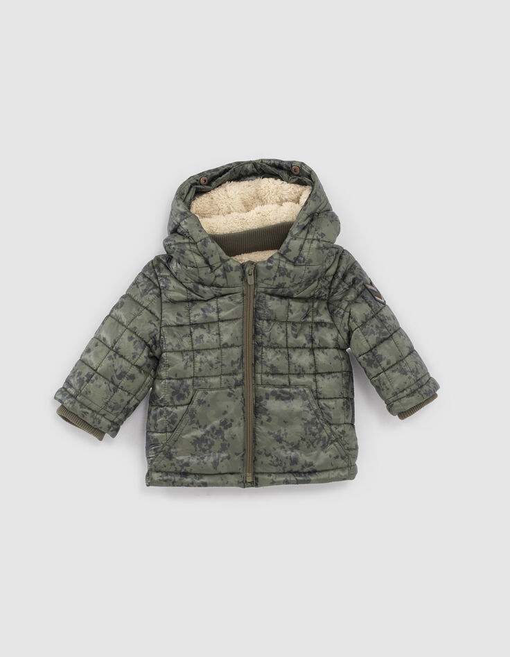 Baby boys’ khaki camouflage print fur-lined padded jacket-2