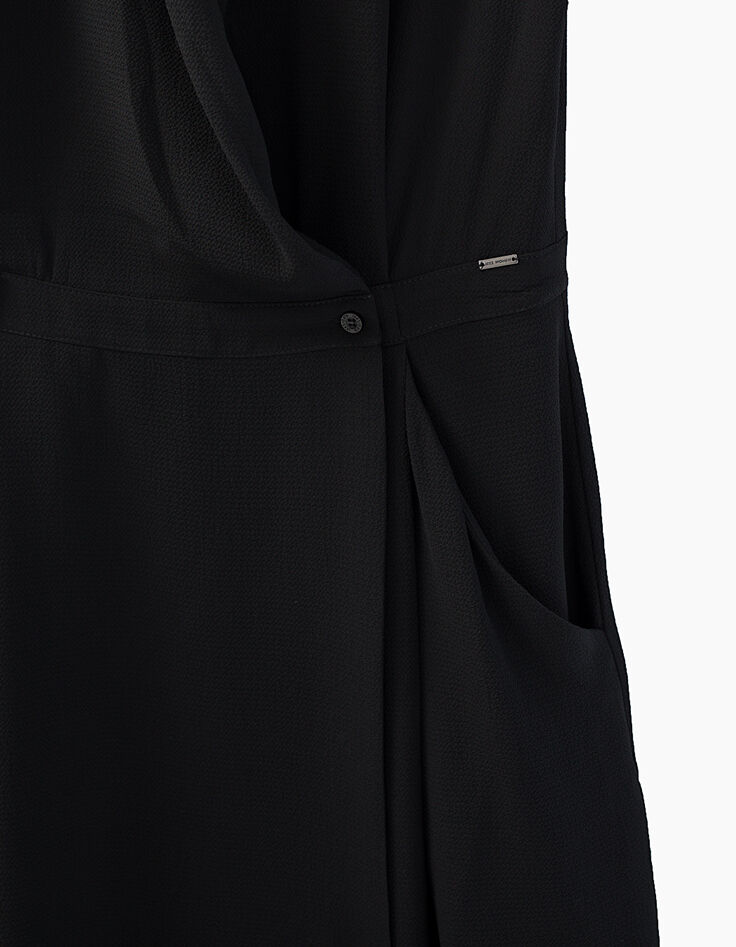 Schwarzes Wickelkleid aus Polyesterchiffon-3